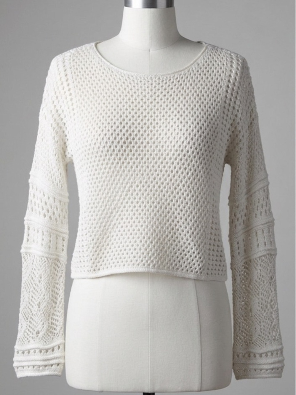 LC Lauren Conrad Cream Openwork Crochet Pullover
